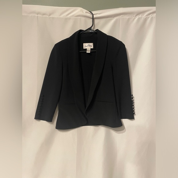 Joseph Ribkoff Black Open Front Short Blazer ¾ Button Sleeve Sz 4 Harpers Bazaar - Picture 7 of 8